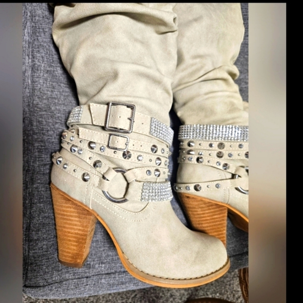 Not Rated Faux Suede Rhinestone Pull Up Over The Calf Knee high boots